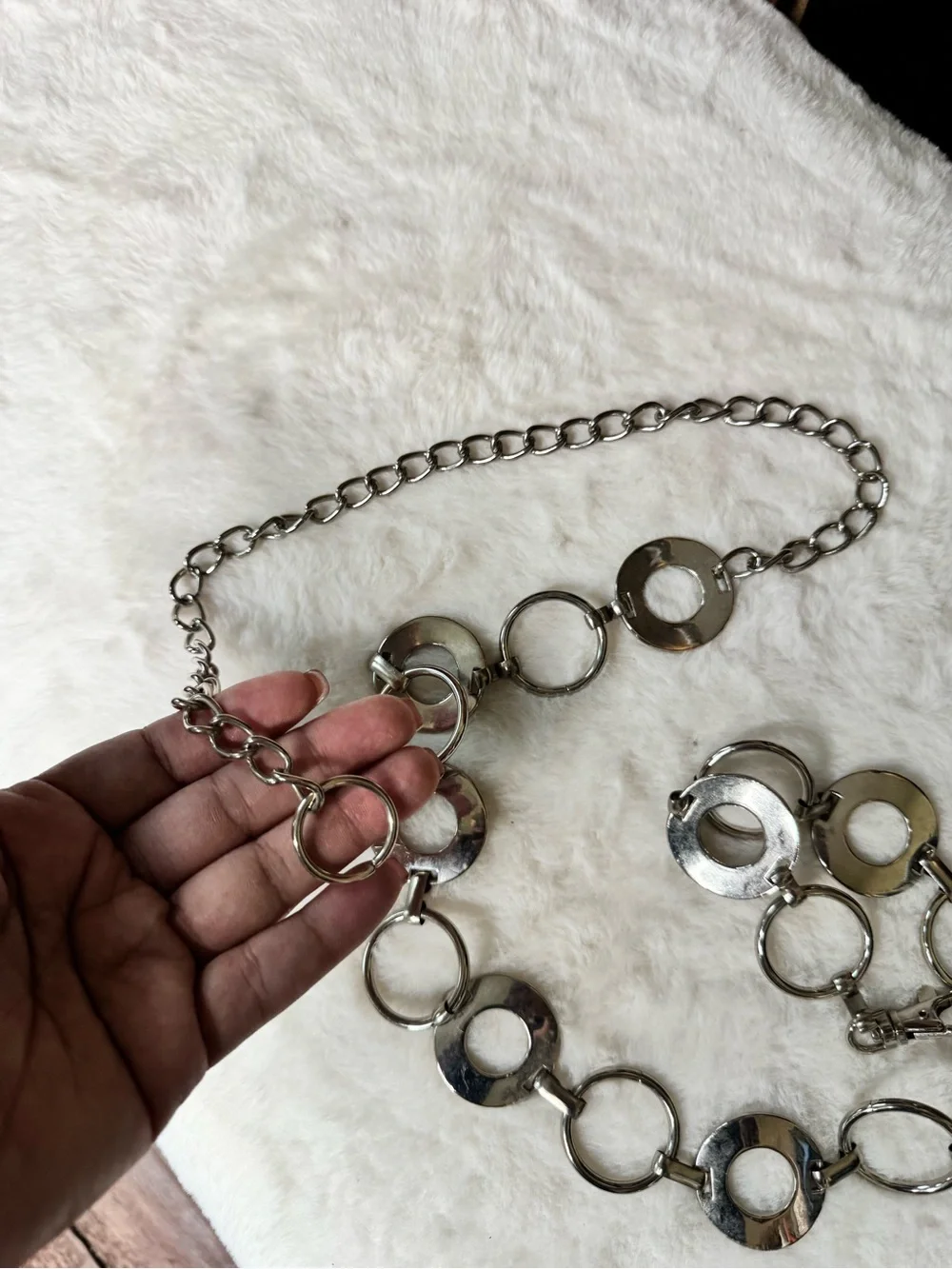Silver Tone Adjustable Circle Link Chain Belt Boho Y2K